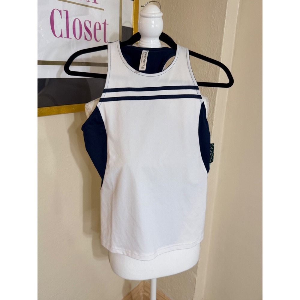 InPhorm Womens Tennis Racerback Tank Top White Midnight Blue S21030 XS NEW